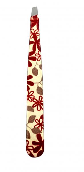 Augenbrauenpinzette rote Blumen 9,5 cm
